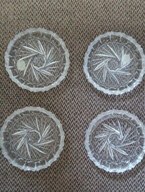 Vintage Bohemia Set Of 4 Crystal Cut Glass Star Of David Pinwheel Coasters